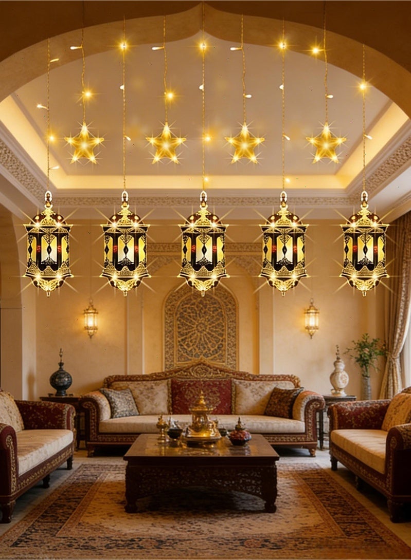 Topyich Ramadan Lights, Ramadan Lantern Lights, Ramadan Decorations, Hanging LED Star Lantern Lights for Outdoor or Indoor Wall Window(5 Stars Lights and 5 Lantern Lights) - Image 4